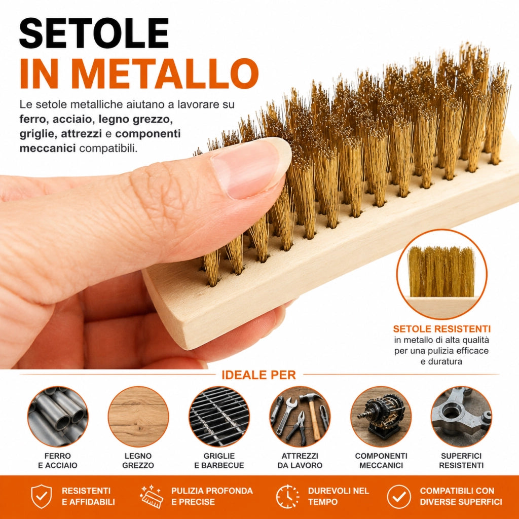 Set 2 Spazzole con Metalliche Manico Legno 25 cm 07055
