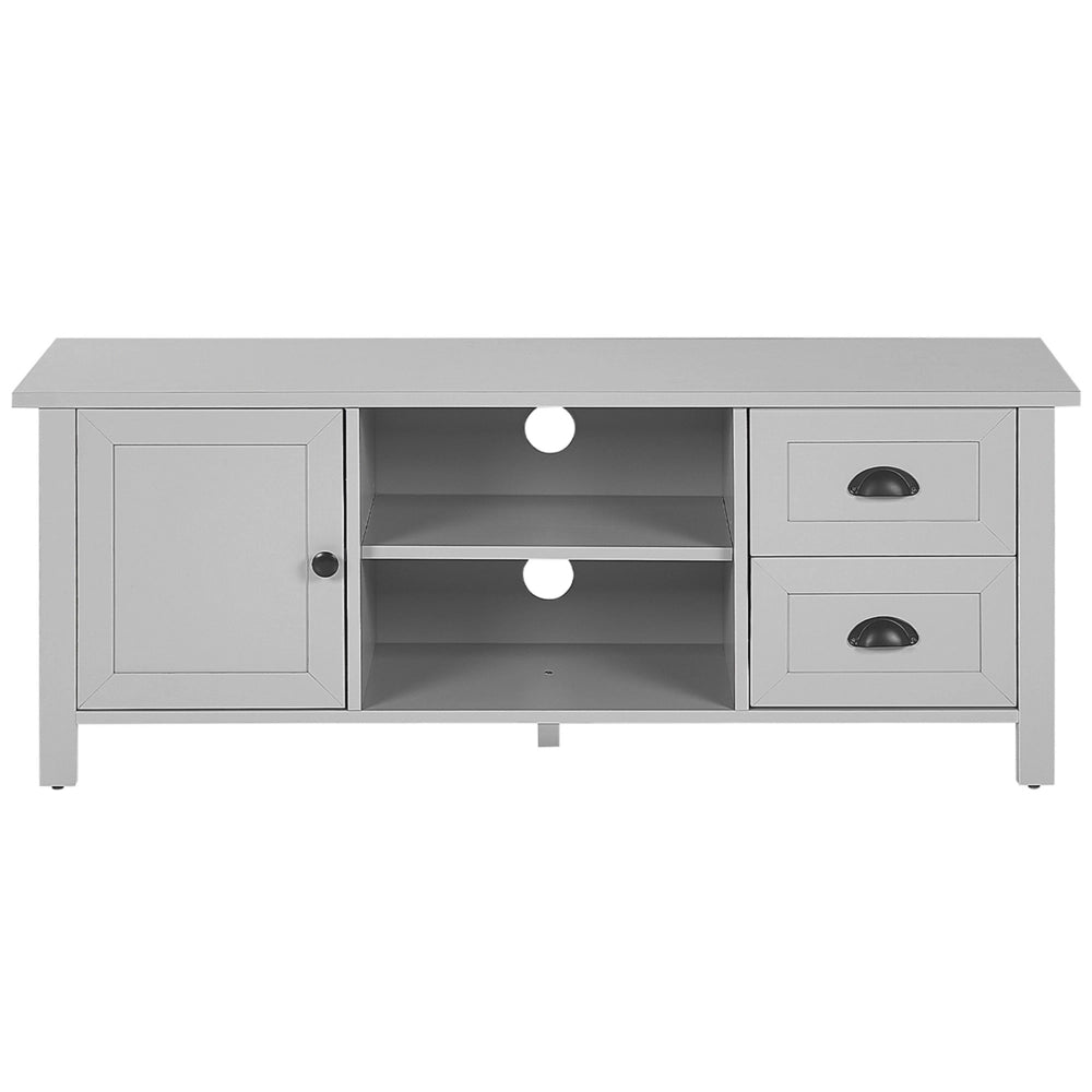 Mobile TV grigio chiaro fino a 54ʺ cassettiera stile rustico scaffali gestione cavi soggiorno