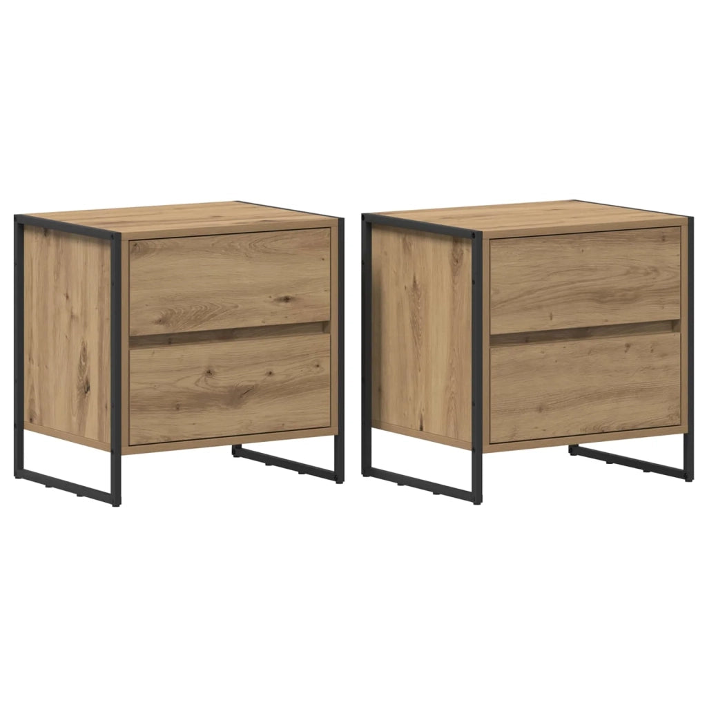Set di 2 Comodini | Armadio da Notte | Mobiletto da notte Rovere Artigianale 50 x 39.5 x 50 cm