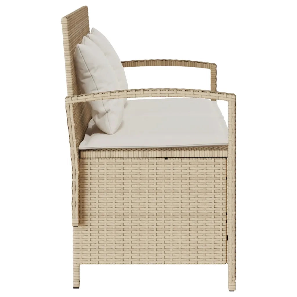Panca Portaoggetti da Giardino con Cuscino-Sgabello-Panca con Contenitore Beige in Polyrattan 312611