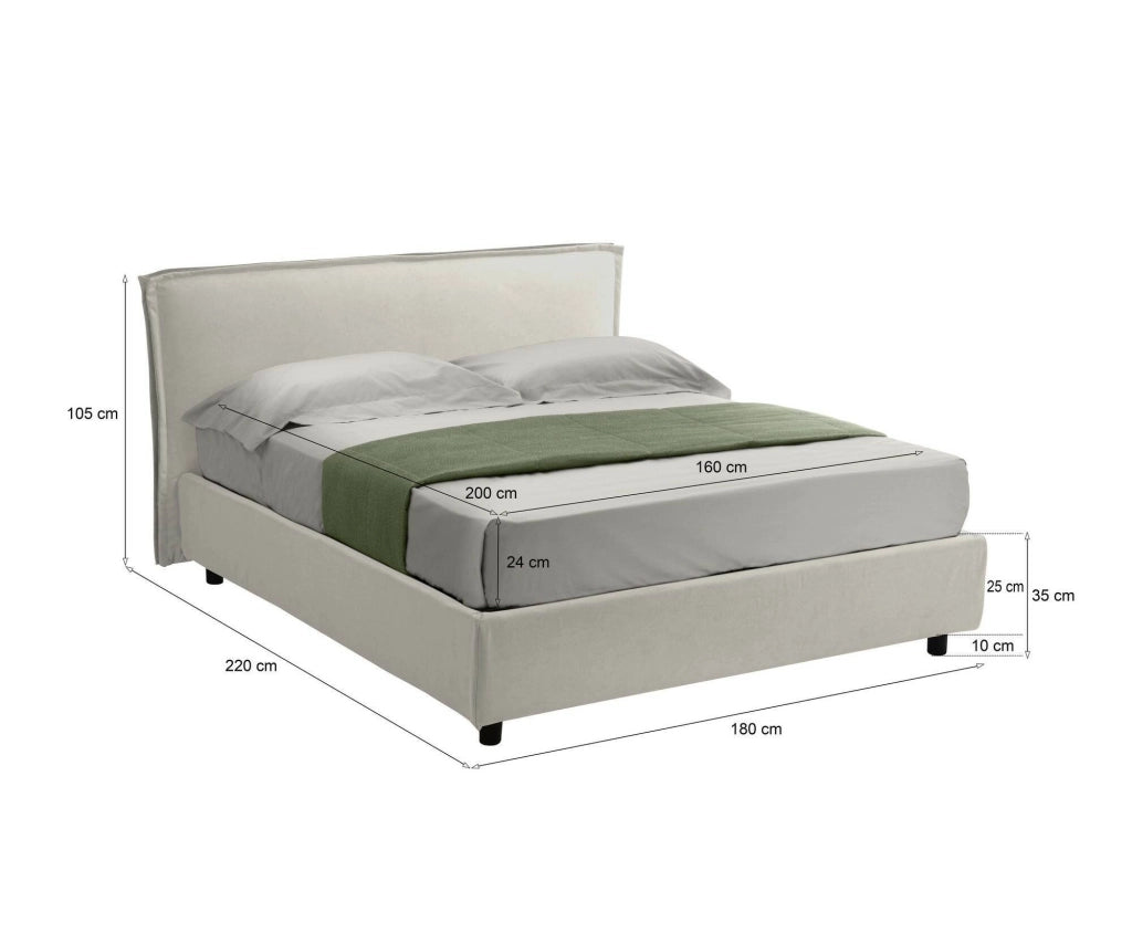 Letto Matrimoniale Brunate, Letto Matrimoniale Materasso Incluso Made in Italy, Beige