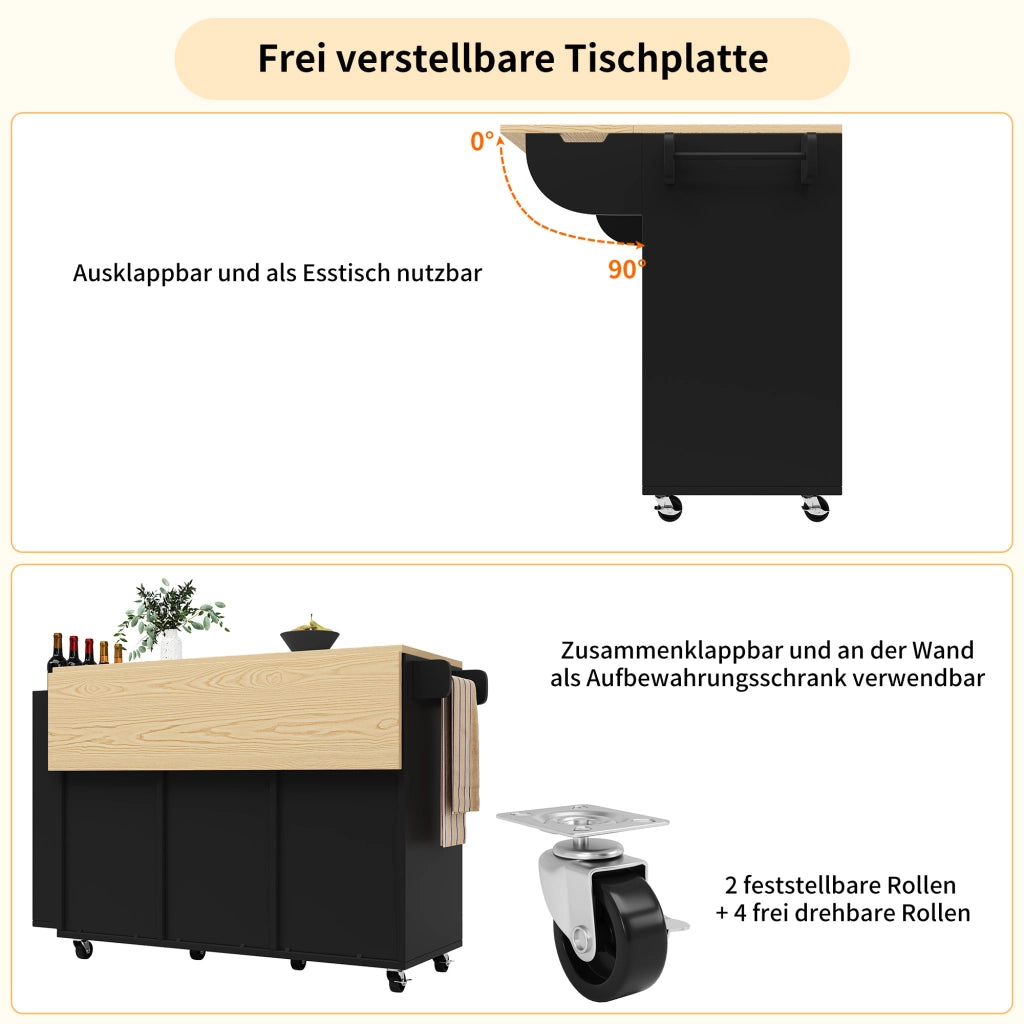 CARRELLO CUCINA Pieghevole 110x42x90 cm MDF Nero