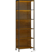 Libreria a 5 livelli 60x30x179 cm in legno e metallo nero con LED