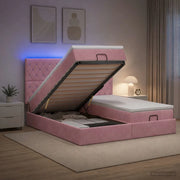 Letto Ottomano con Materasso e LED Rosa 160 x 200 cm Velluto 3458477