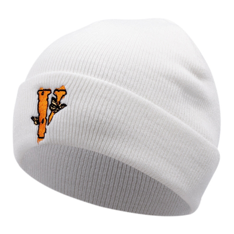 Cappelli invernali caldi con ricamo a farfalla V, colore bianco.