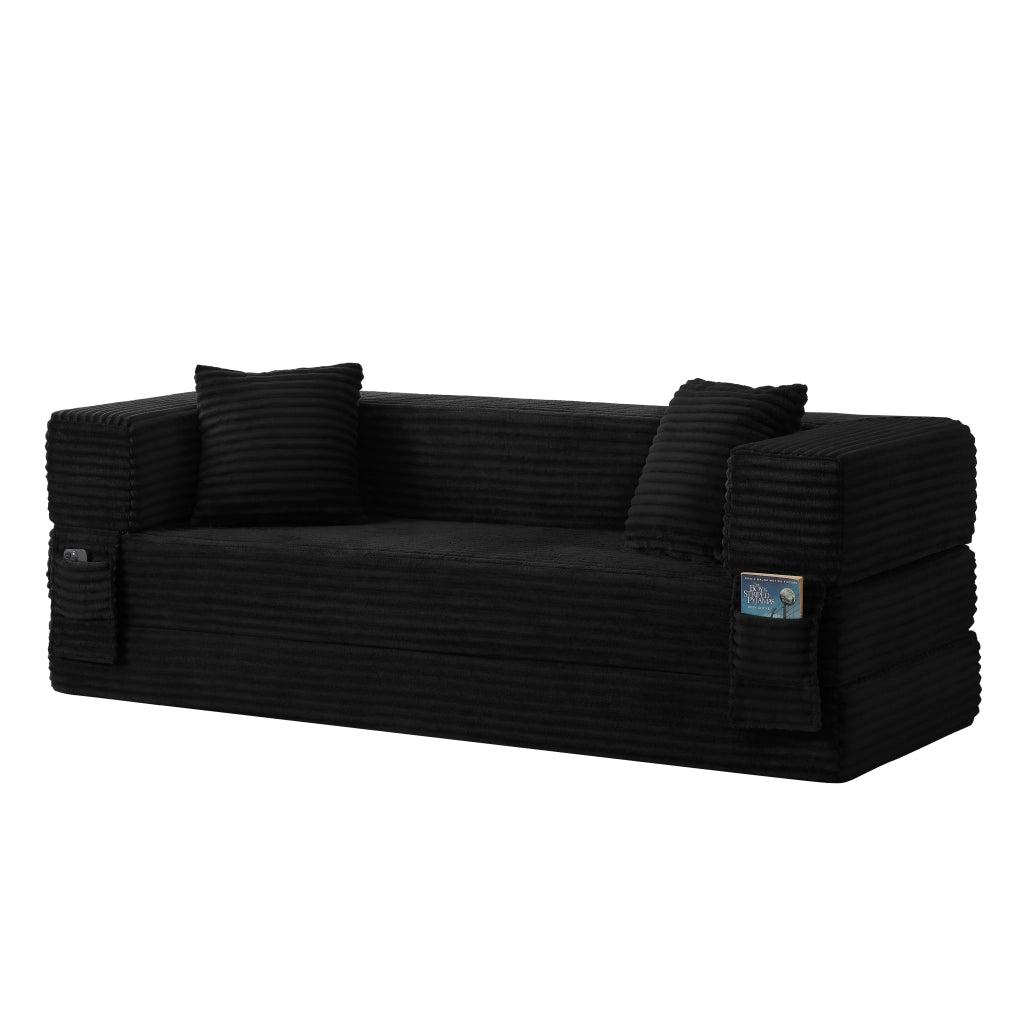 Divano Convertibile in Letto in Schiuma con Rivestimento a Corda, Design Classico, Nero