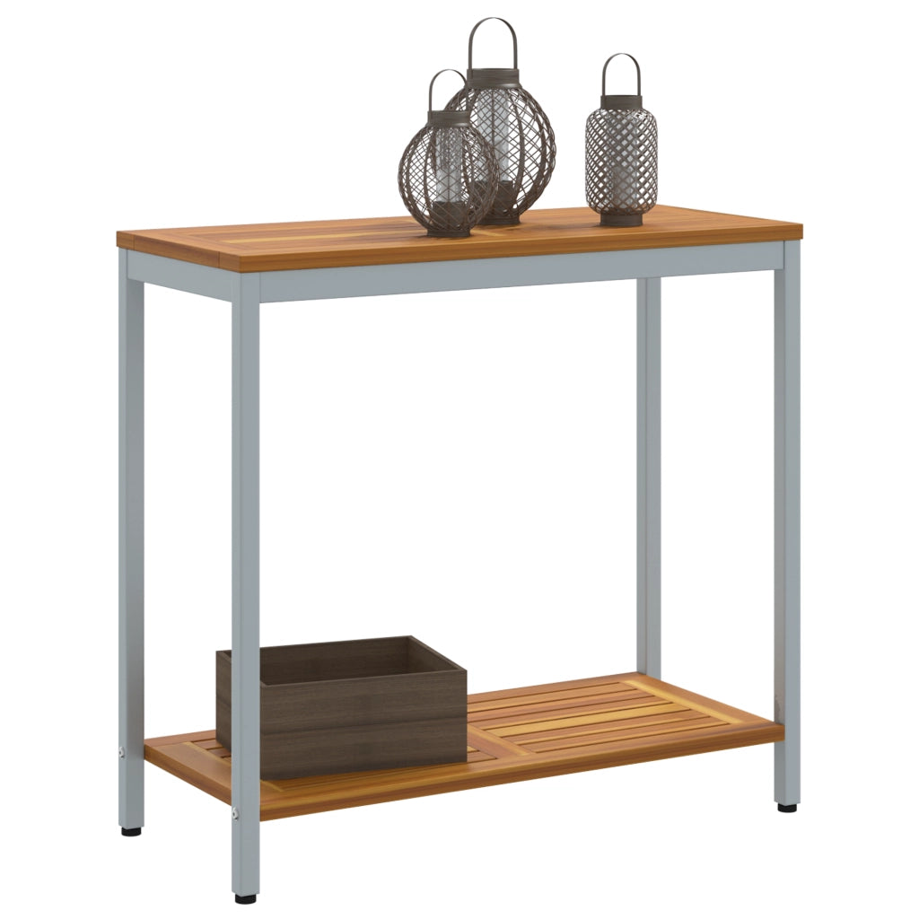 Tavolo da Esterno Naturale e Grigio 35x80x75 cm Legno Massello e Acciaio