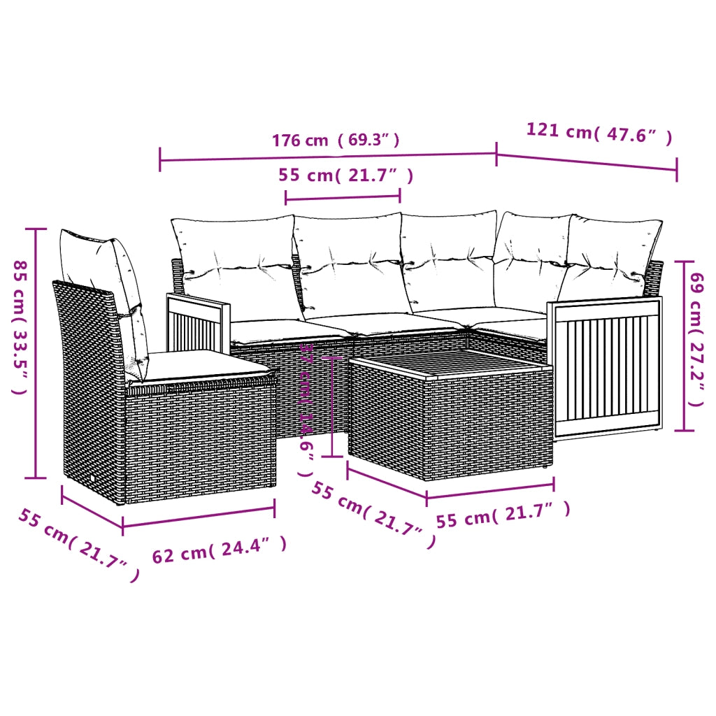 Set Divano da Giardino 6 pz con Cuscini Grigio in Polyrattan 3260065