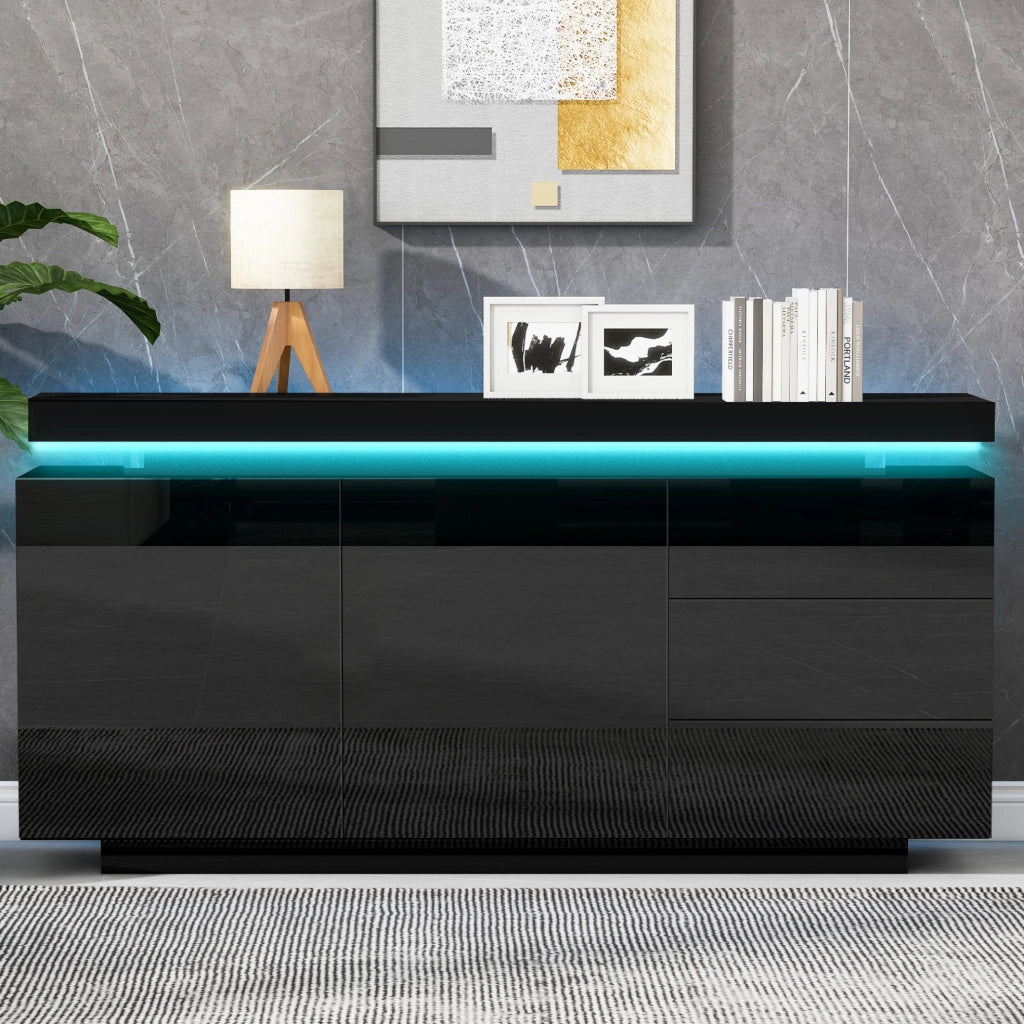 Madia LED 140x35x72,5 cm con 2 ante e 3 cassetti, nero HAVRYA