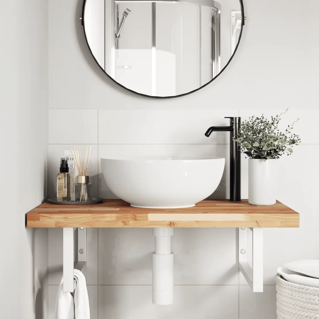 vidaXL Ripiano a Parete per Lavabo in Acciaio e Massello di Acacia