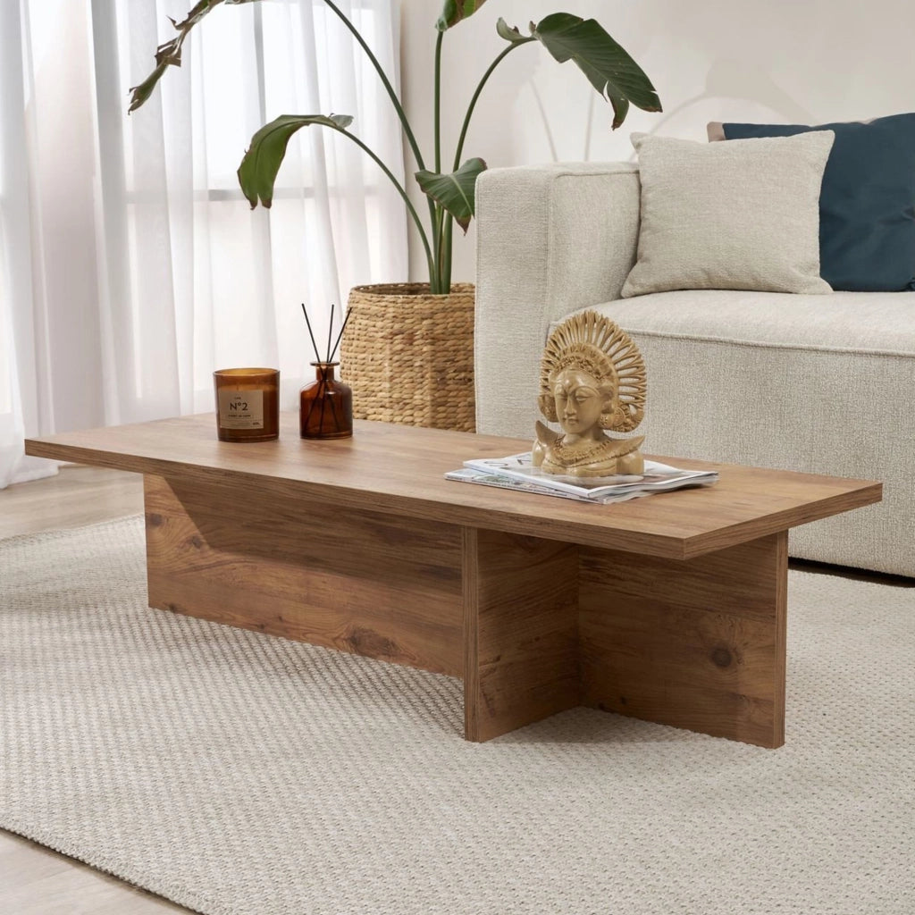 Marmorito, Tavolino da Salotto Forma Rettangolare, 120x45x30h cm Marrone Rovere Nodi