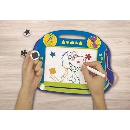 Lexibook - Lavagna magica Dinosauri - Formato A5 - Accessori magnetici - Stilo e timbri - Dai 3 anni