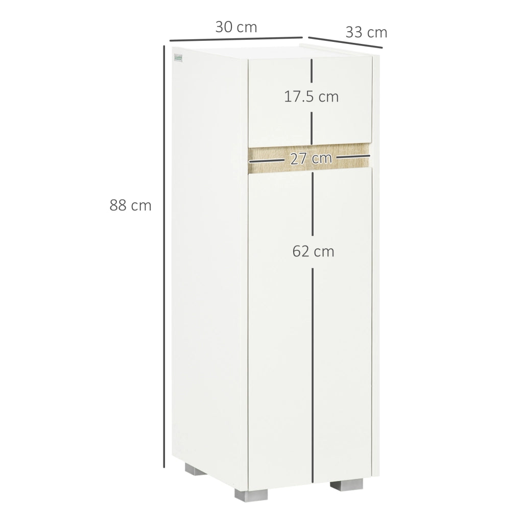 EasyComfort Mobiletto Bagno con Cassetto e Armadietto con Mensola Regolabile in Legno 30x33x88cm, Bianco