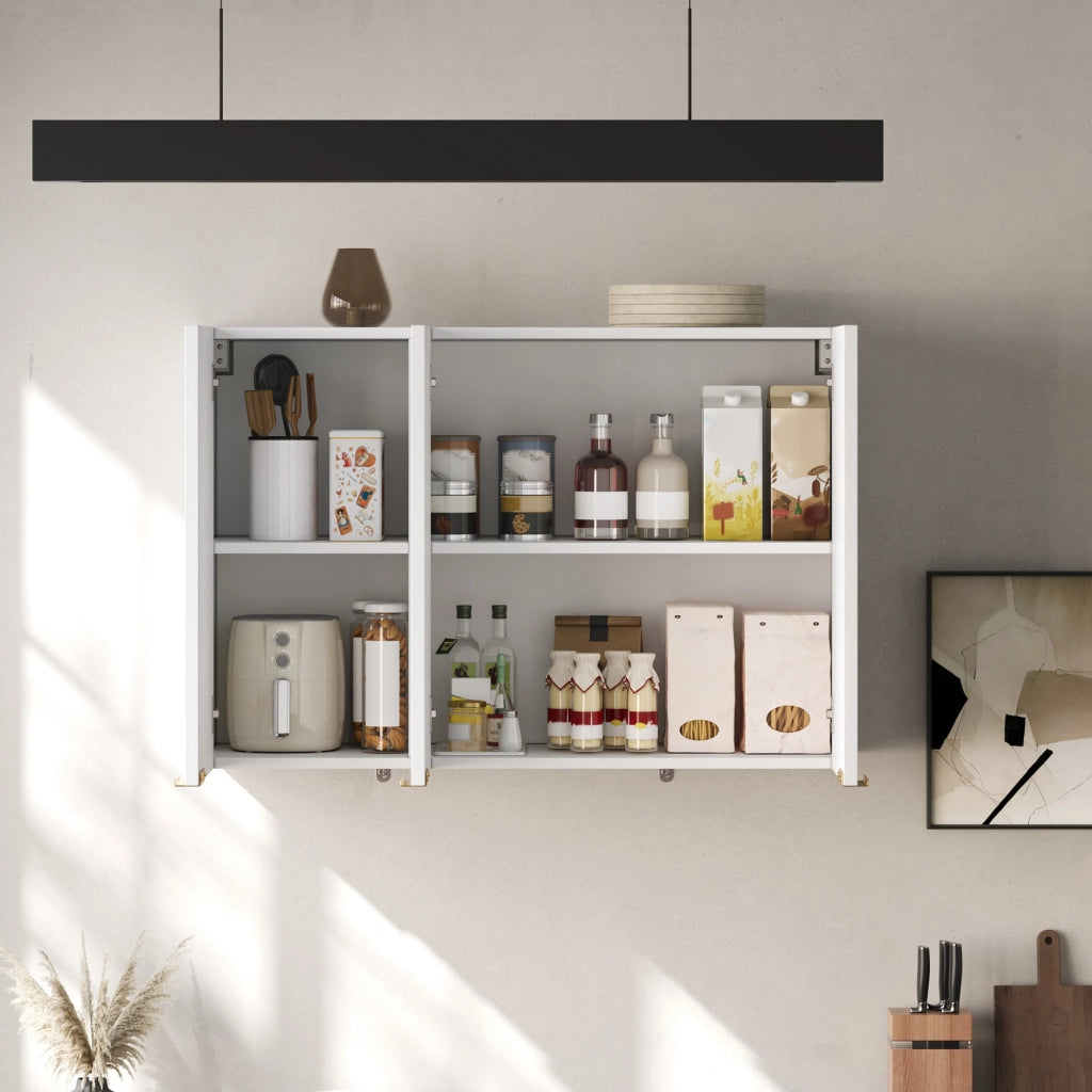 Armadio pensile da parete con 3 ante, design moderno salvaspazio, 90 × 29 × 60 cm, bianco