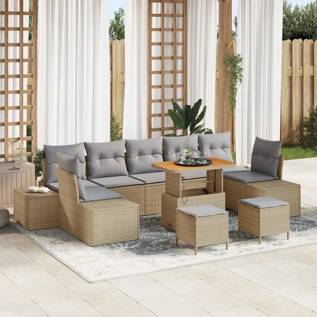 Set Divano da Giardino con cuscino 10 pcs Beige Poly Rattan 3364722