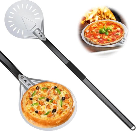 Pizzaschep 8 pollici con manico lungo in lega - Spiedino per pizza in alluminio premium perforato 80 cm per pane, torta e pizza fatta in casa - Pizzaschep anodizzato in acciaio resistente