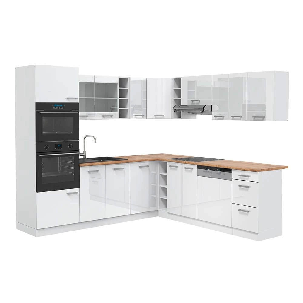 Cucina angolare completa R-Line Bianco lucido/Bianco 247 x 237 cm, PL Rovere Vicco