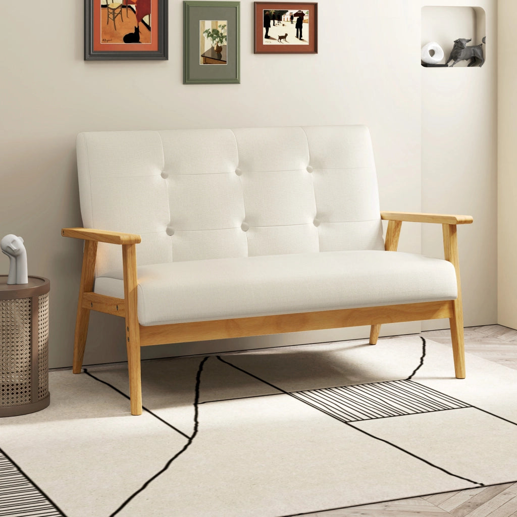 Divano 2 posti ¨C Xylo ¨C tessuto beige con schienale capitonn¨¦ e braccioli imbottiti