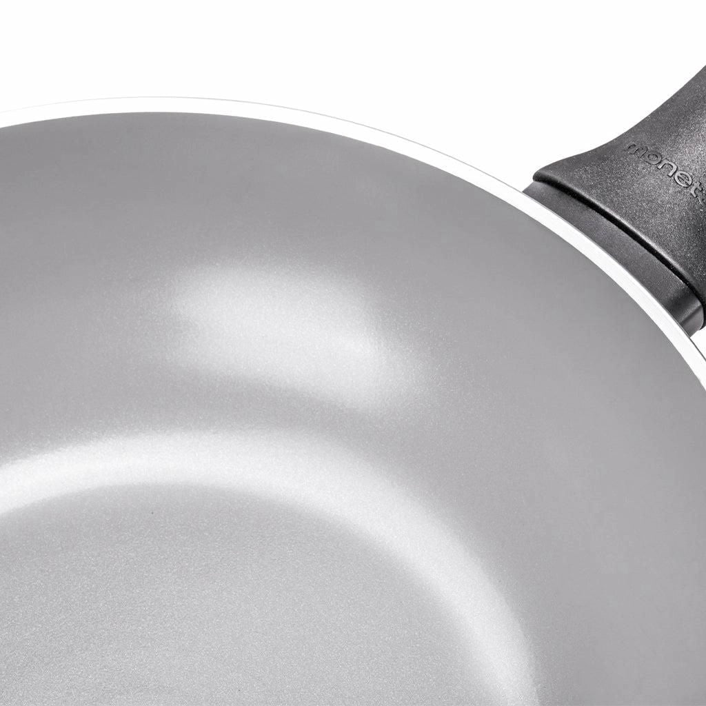 Moneta 0000994328 Melodia Wok 28 cm con Rivestimento Antiaderente Naturale Finegres Senza PTFE PFAS PFOA Nichel Adatto a Tutti i Piani Cottura Inclusa Induzione colore Nero Grigio