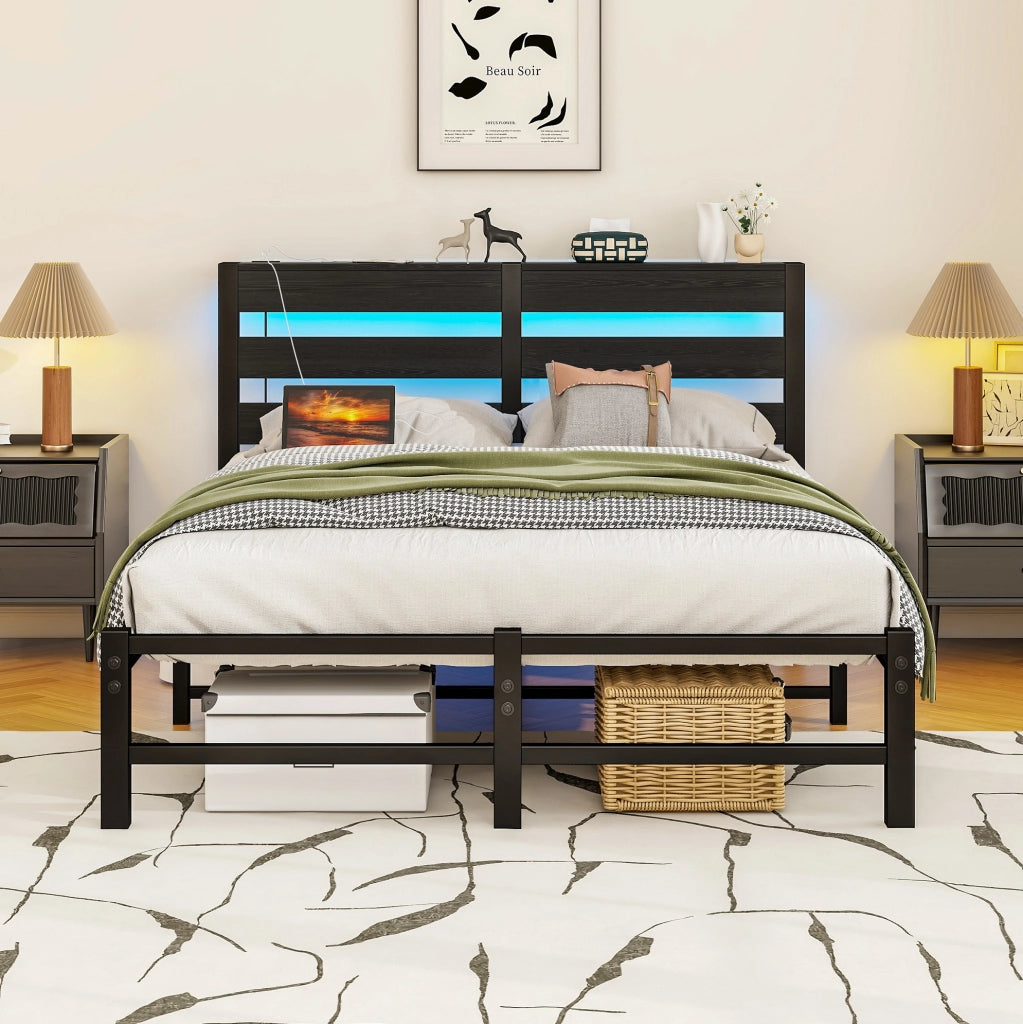 Letto in metallo 120x200 cm con LED RGB e USB