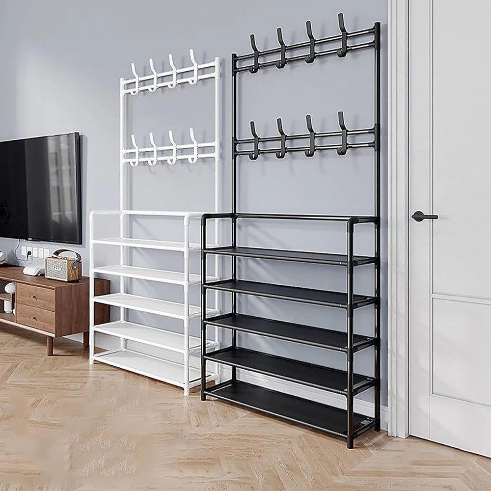 Trade Shop - Scarpiera Cappelliera Da Terra Casa Appendiabiti 3 In 1 Panca Scarpe Con 8 Ganci -