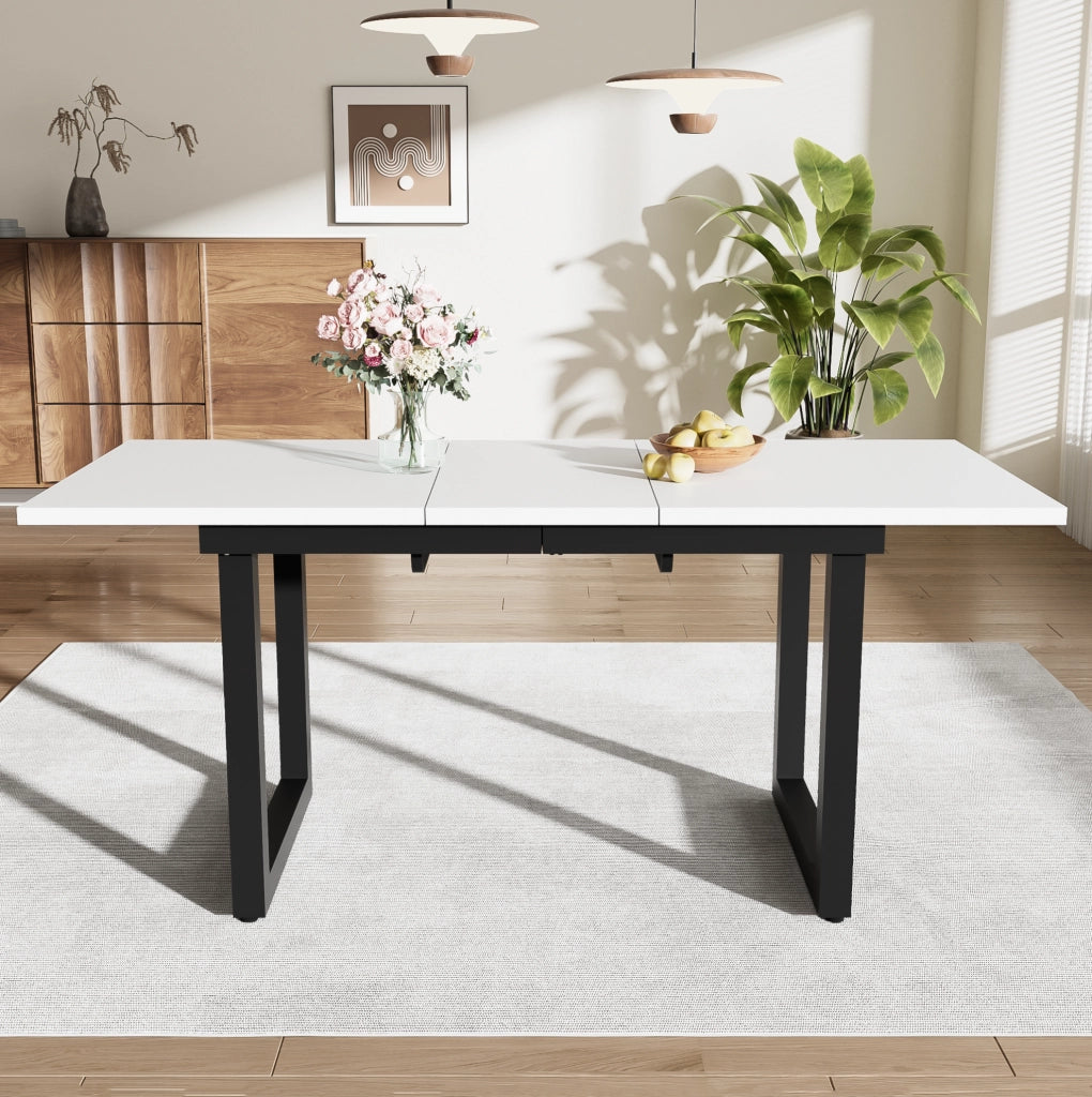 Tavolo da pranzo allungabile in MDF bianco e nero; stile industriale