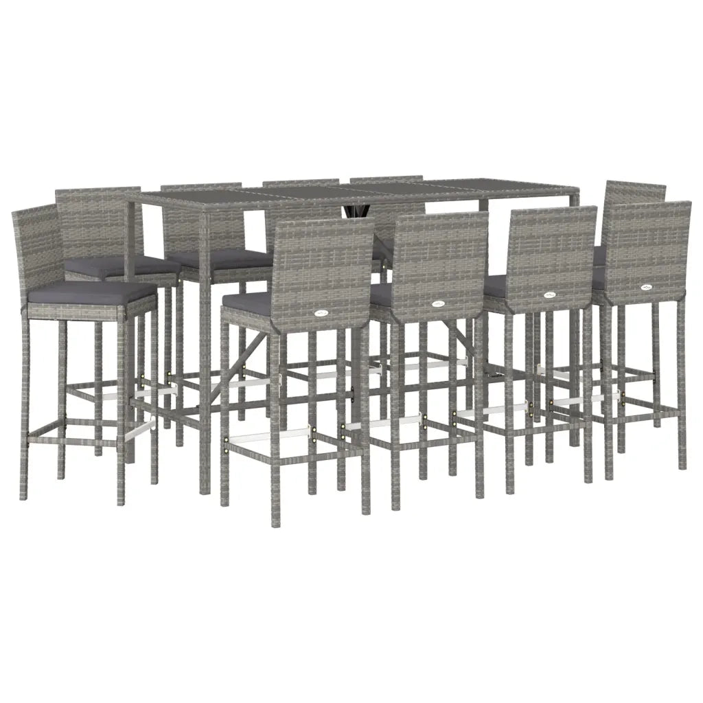 Set Bar da Giardino 11 pz con Cuscini in Polyrattan Grigio 3187650