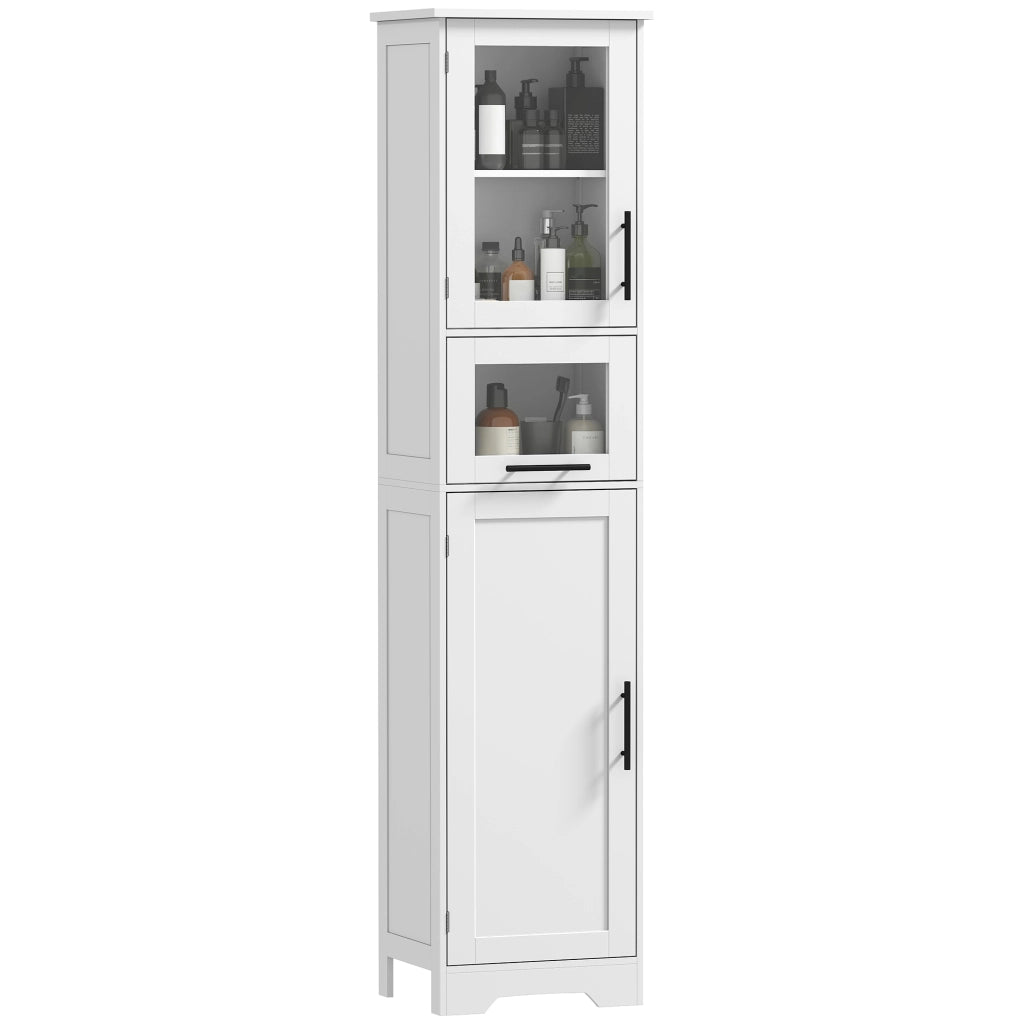 Colonna Bagno con Anta Vetro Ripiani Regolabili e Cassetto ¨C Zephmum ¨C 40x31x170 cm Bianco