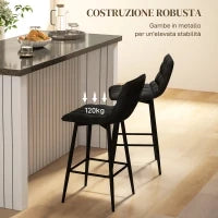 Set 2 Sgabelli da Cucina Stile Nordico in Tessuto Effetto Velluto e Metallo, 45x47x84 cm, Nero