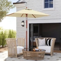 Ombrellone Rettangolare Inclinabile 2x1.5 m con 6 Stecche e Apertura a Corda, in Bambù e Poliestere Beige