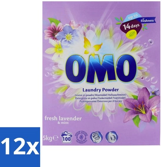 12 x Detersivo per Lavatrice - Lavanda e Menta - 5 kg - 100 Dosi - Detersivo per Lavatrice - Lavanda e Menta - Dosi - Lenzuola Lavate