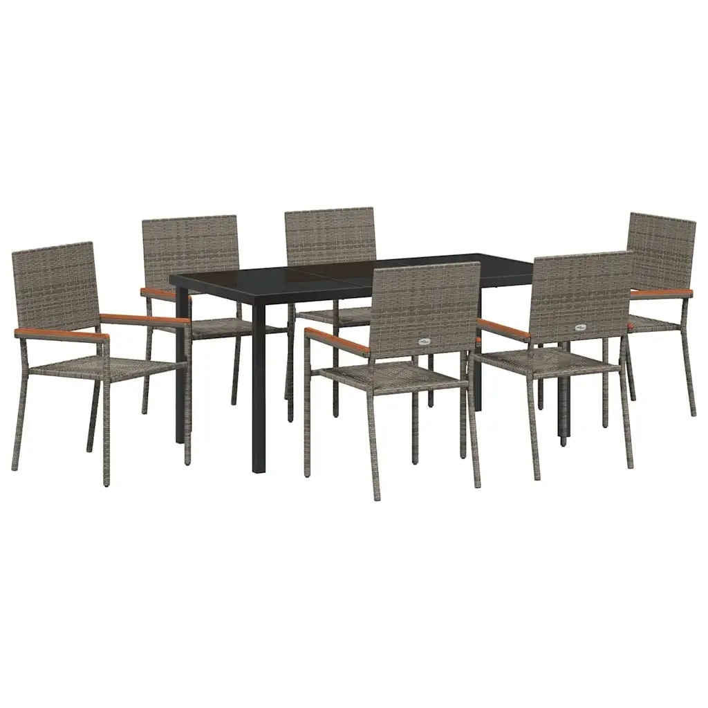 Set da Pranzo per Giardino con cuscino 7 pcs Grigio polyrattan