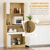 Mobile Dispensa Alto in Truciolato a 4 Ante con Armadietti e Ripiano Aperto, 80x40x180 cm