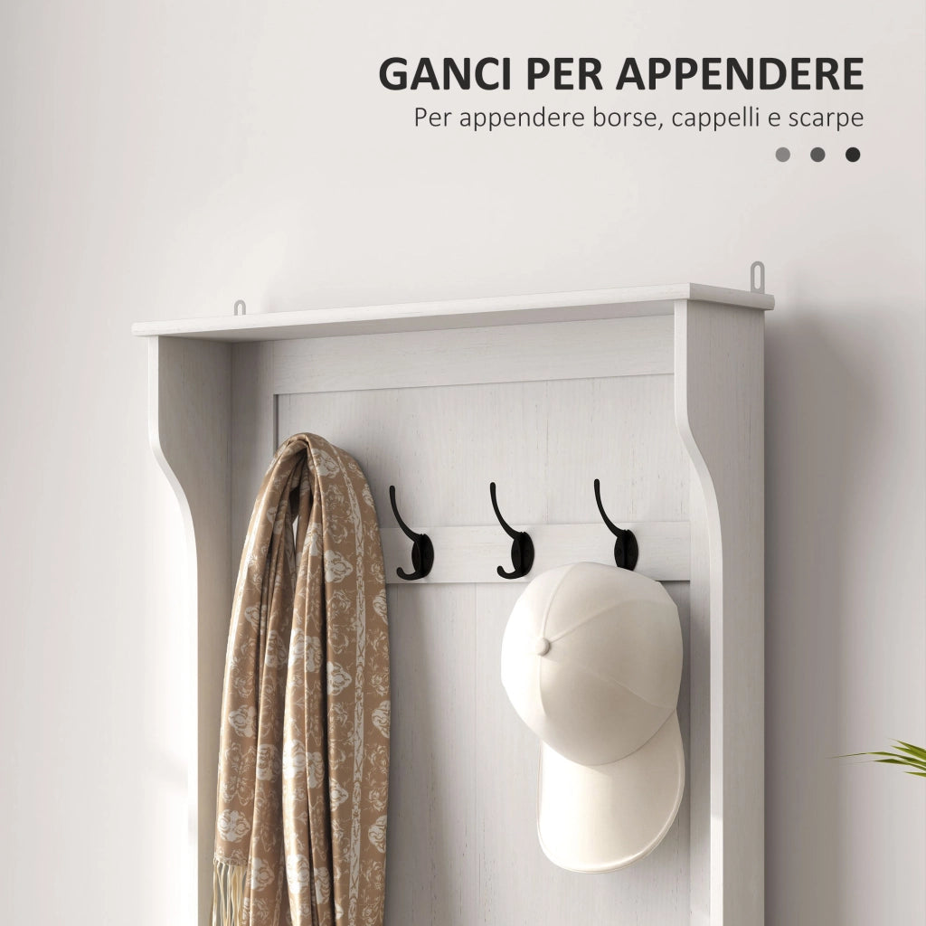 Scarpiera con Appendiabiti e Panca ¨C Zephmum ¨C Bianco, Legno, 71.5x39.5x170 cm
