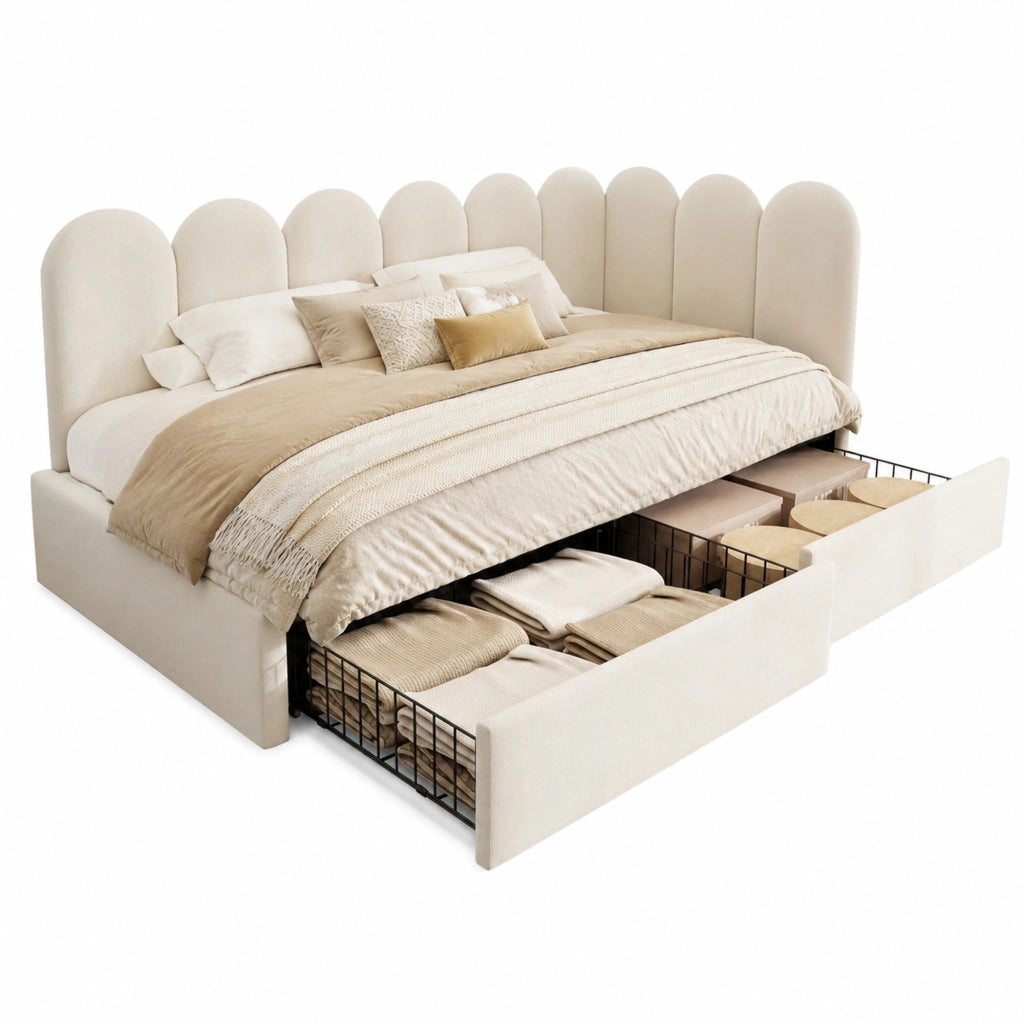 Letto imbottito 90x190 cm in velluto con 2 cassetti e rete a doghe