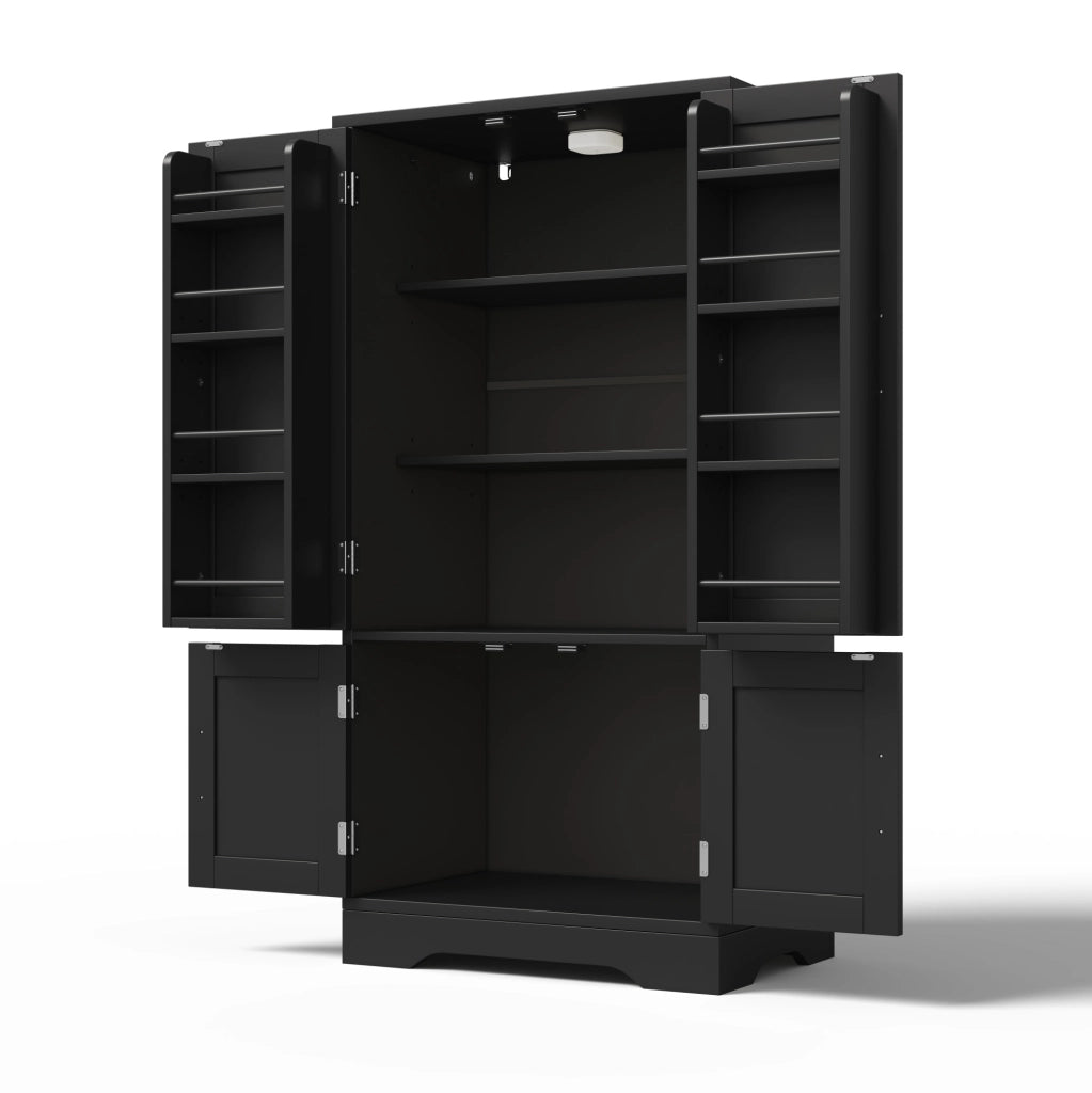 Armadio alto 120x60x40 cm con luce LED sensore; ripiani regolabili in MDF nero
