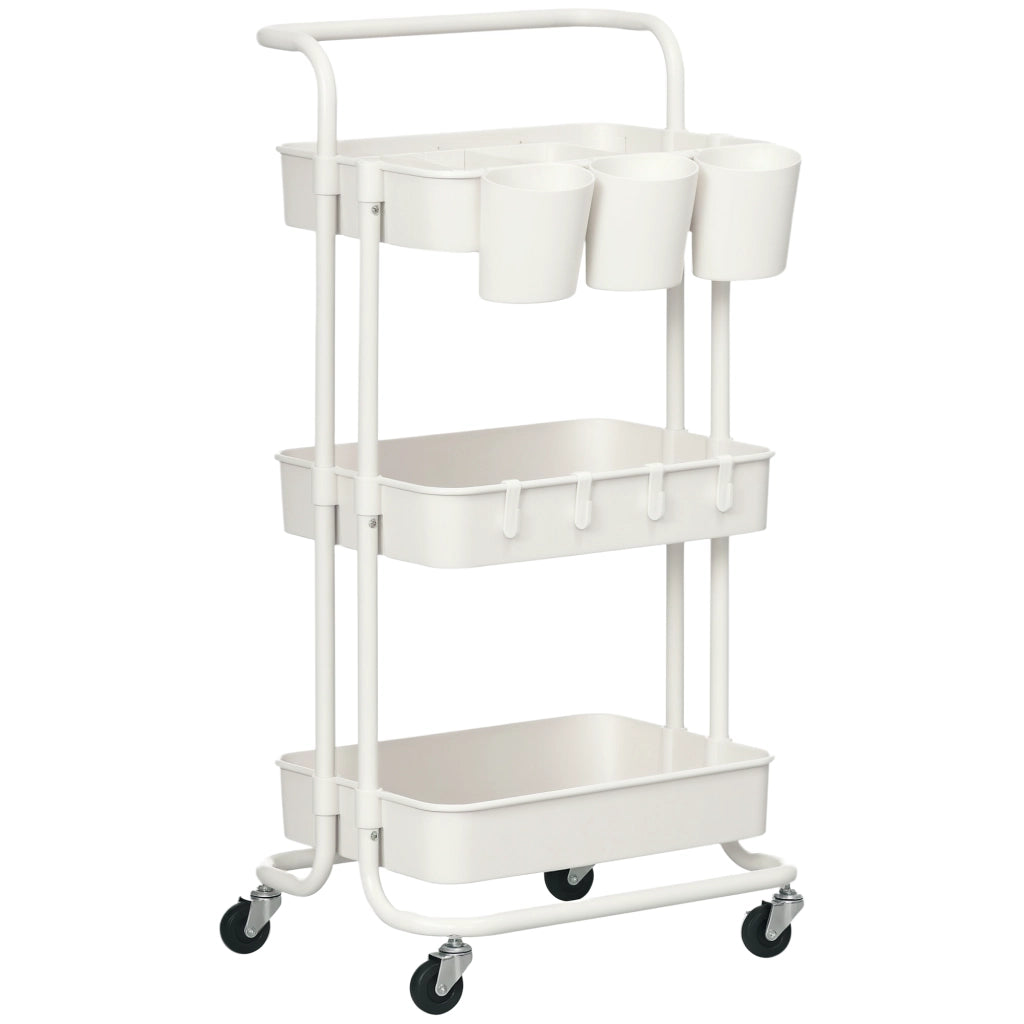 Carrello a 3 livelli con ripiani e 4 ganci ¨C zephmum ¨C bianco 42x38x86,5 cm