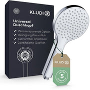 Douchekop universale KLUDI-X3, opzione per risparmio d'acqua, douchekop con 1 tipo di getto, facile da pulire, diametro 11,7 cm, douchekop (flusso standard 15 l/m, opzione 9 l/min), cromato