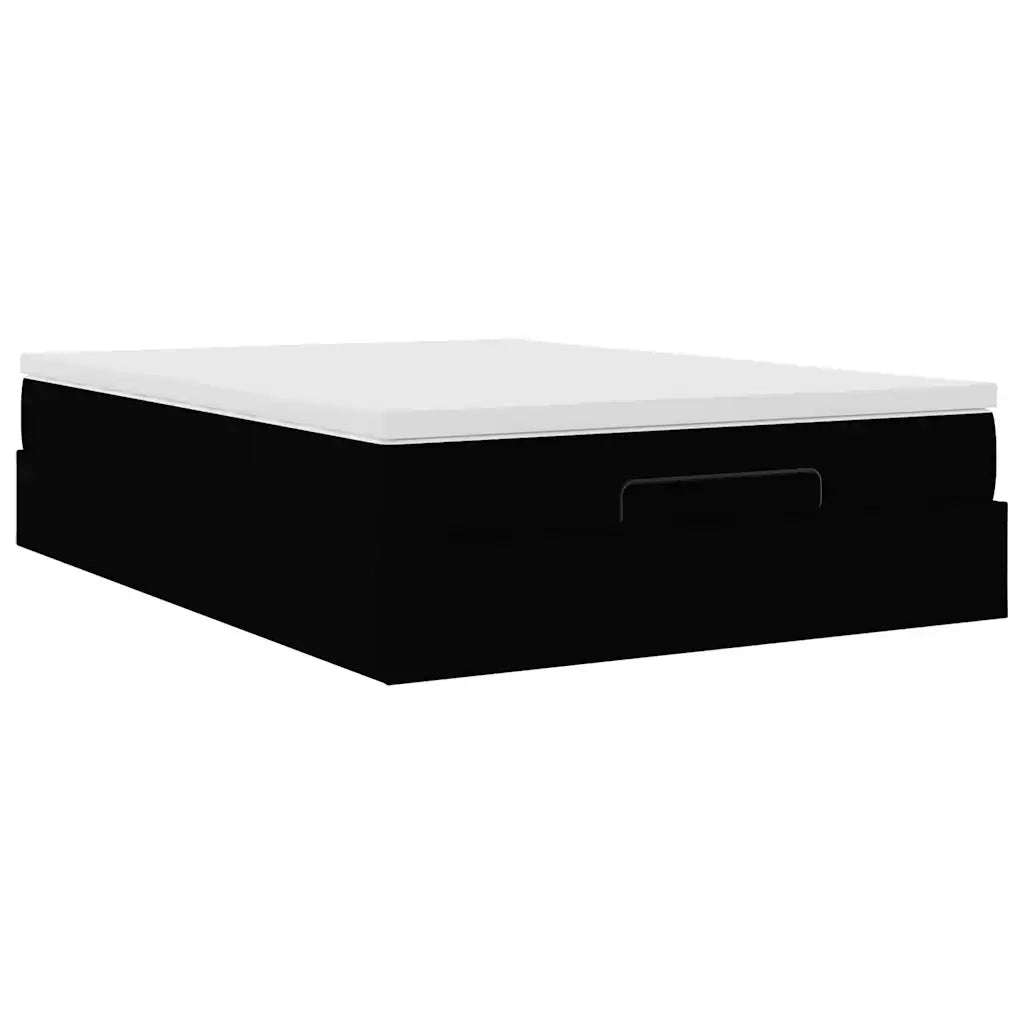Struttura Letto Pouf con Materasso Nero 140x200 cm in Tessuto 3311115