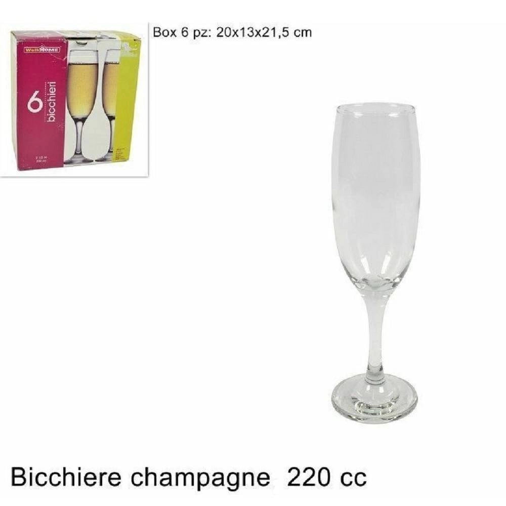 Trade Shop - Set 6 Pezzi Bicchieri Calici Vetro 220cc 7 1/2 Oz Welkhome Nevakar Champagne -