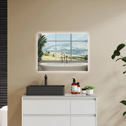 AICA SPECCHIO DA BAGNO CON LED, 80x60cm, Disappannamento, Funzione Memoria, Infinitamente Dimmerabile