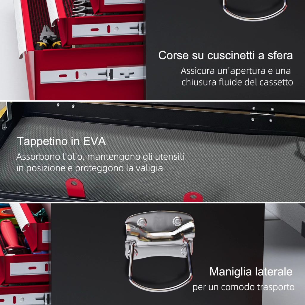 Cassettiera per Attrezzi a 6 Cassetti in Acciaio ¨C zephmum ¨C Nero, Rosso, 60x26x34cm