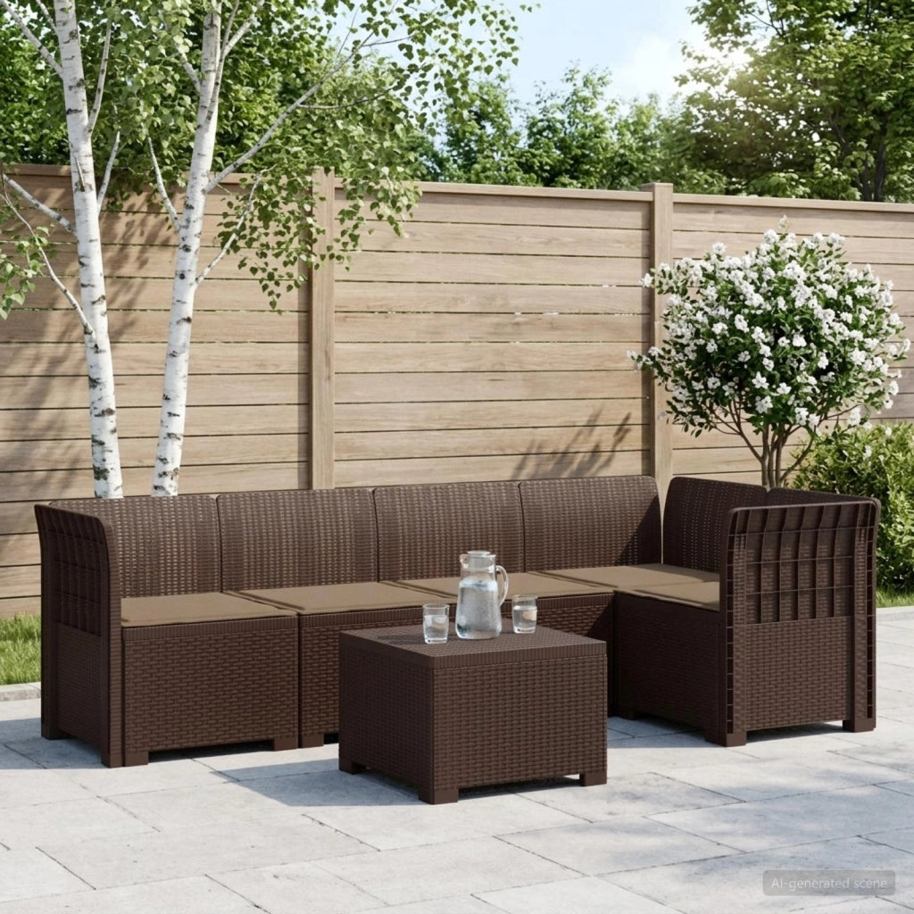 Divano da Giardino 5 Posti con Cuscini Stile Rattan PP Marrone 3444076