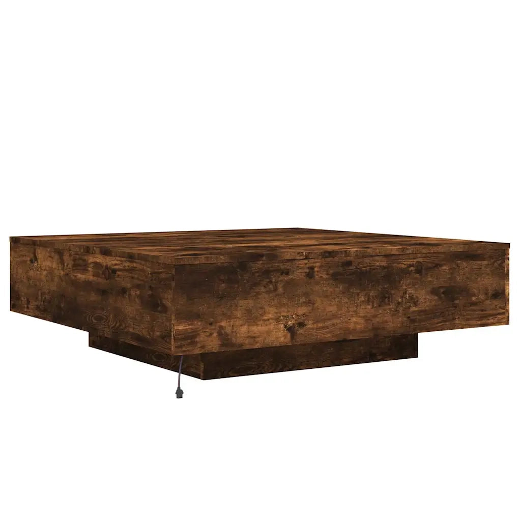 Tavolino da Soggiorno con Luci LED Rovere Fumo 100x100x31 cm 836606