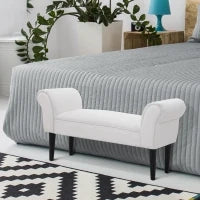 Panca Fondo Letto Imbottita con Braccioli Arrotolati e 4 Piedini, 102x35x51 cm, Grigia