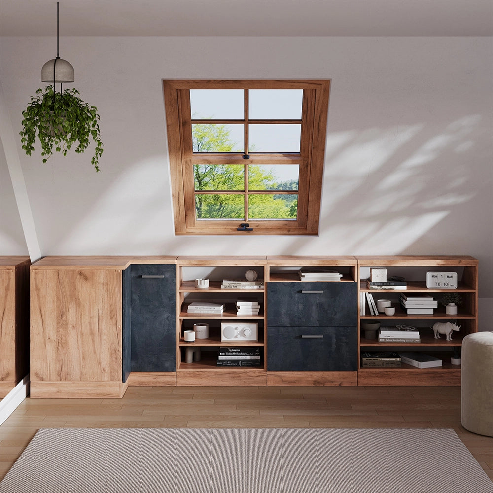 Mobile sottotetto Mobile angolare Rion Calce nera/Rovere dorato 75.6 x 83.8 cm con 1 porta, carcassa dell’armadio profondità 60 cm Vicco