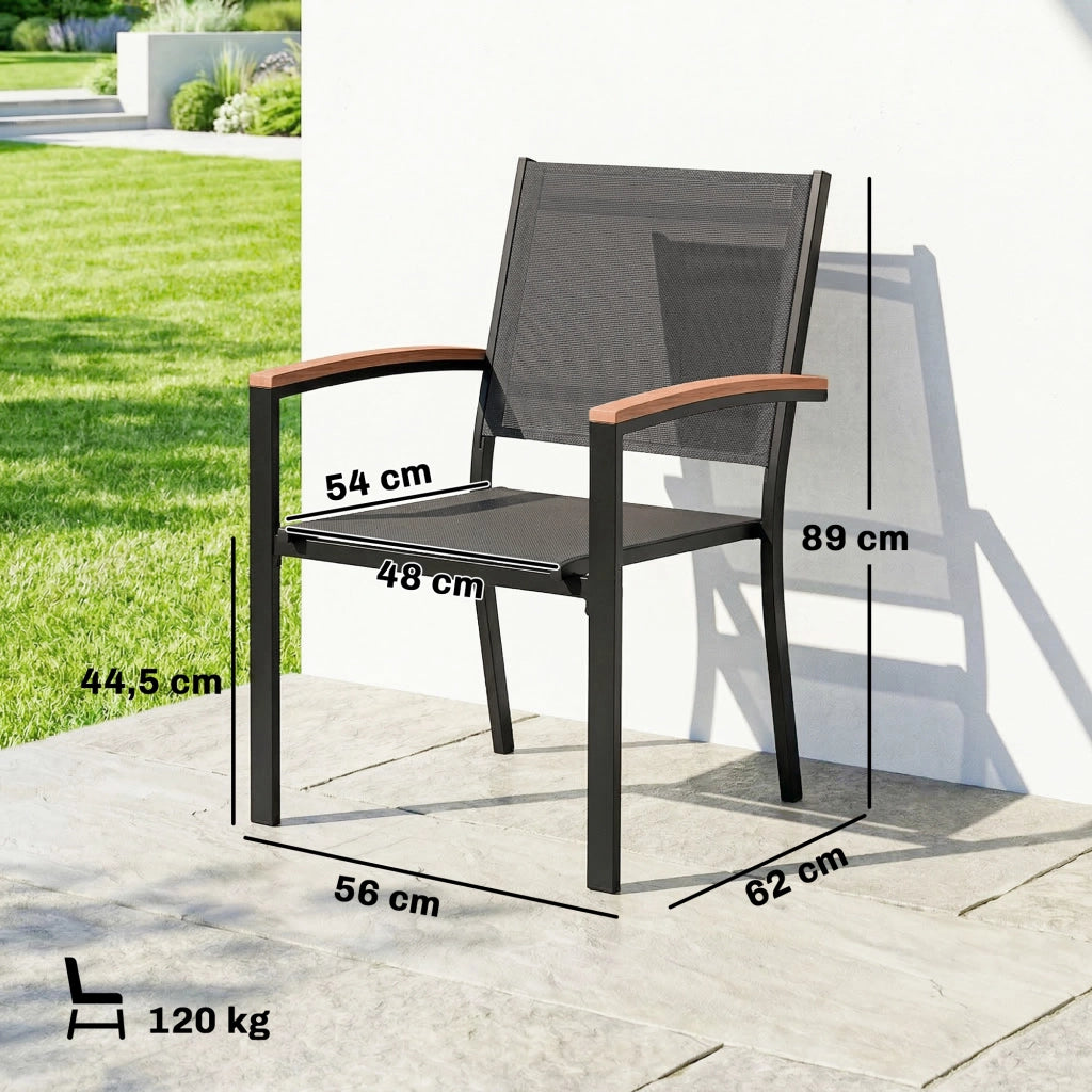 Sede da giardino impilabile ¨C zephmum ¨C grigio, metallo e tessuto, 56x62x89 cm