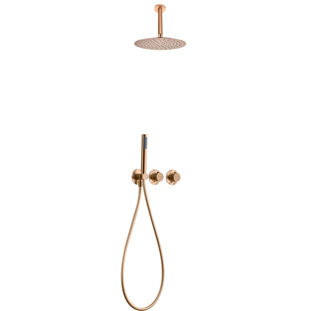 IMEX Kit incasso doccia miscelatore Breda oro rosa spazzolato in acciaio e ottone con finitura PVD corpo rubinetto 2 vie soffione Ø25 cartuccia termostatica Turn Clean System bocca acqua con fless