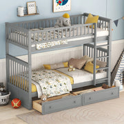 Letto a castello funzionale in pino grigio 90x200 cm
