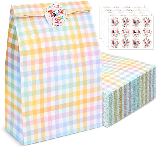 Sacchetti di Carta per Festa - Piccoli Regali - Utilizzo Moltifunzionale - Colorati - Sticker di Ringraziamento - Ideali per le Feste di Compleanno - 40 Pezzi